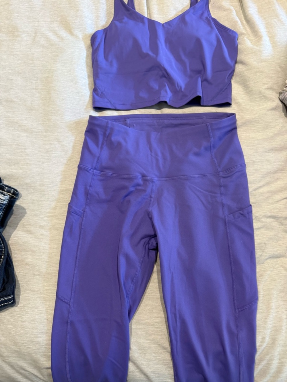 Purple High-Waist Leggings with Side Pockets